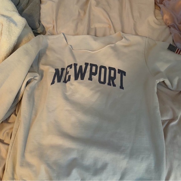 PacSun Tops - PacSun Cream Crewneck Sweatshirt with Navy NEWPORT Logo